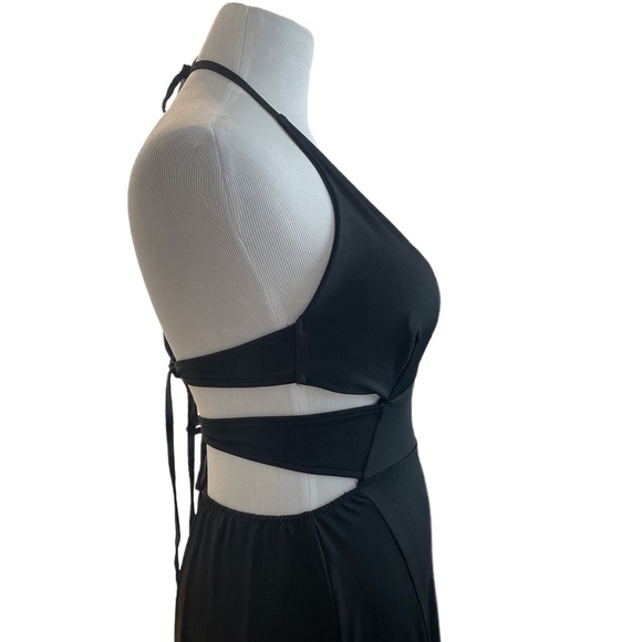 Black Stretch Halter Long Formal Beach to Resort Easy Fit Dress EUC Sz SM - Picture 5 of 13